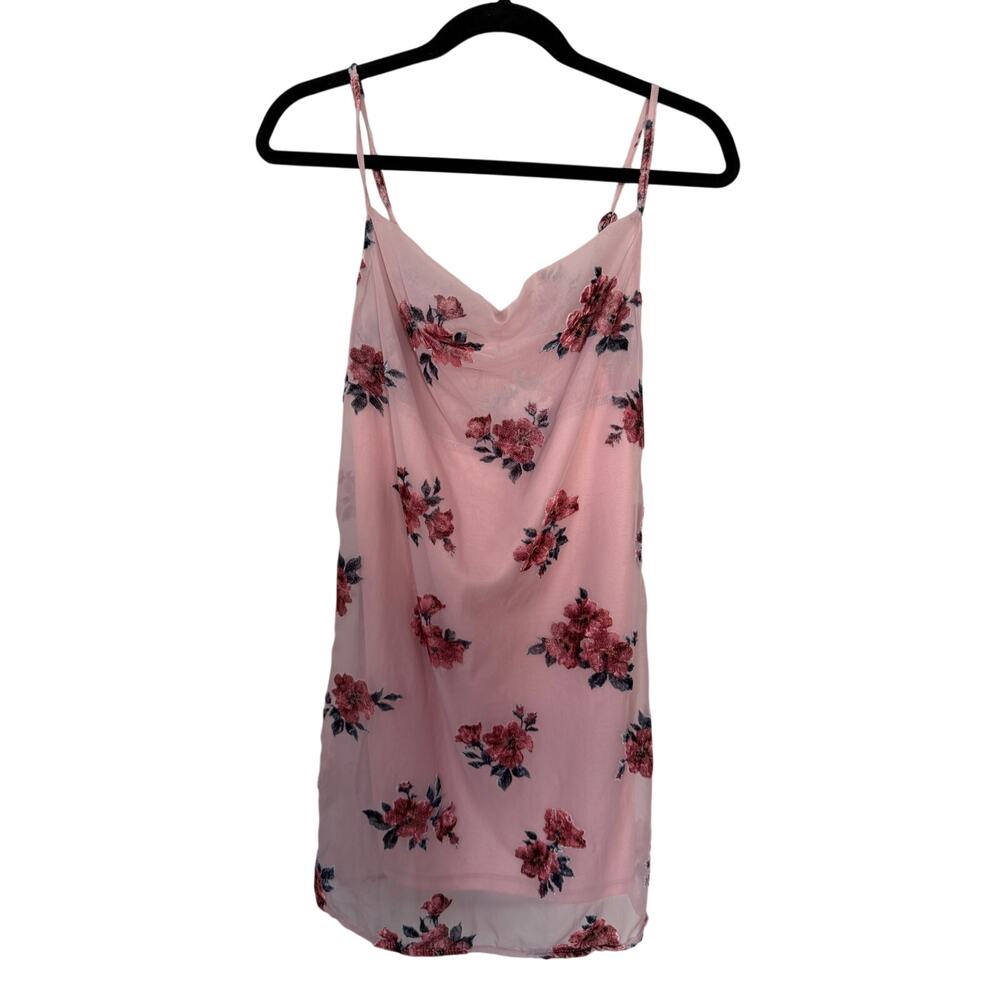 American Eagle XS Pink Floral Velvet Burnout Mesh Cami Tank Top Sheer Lined